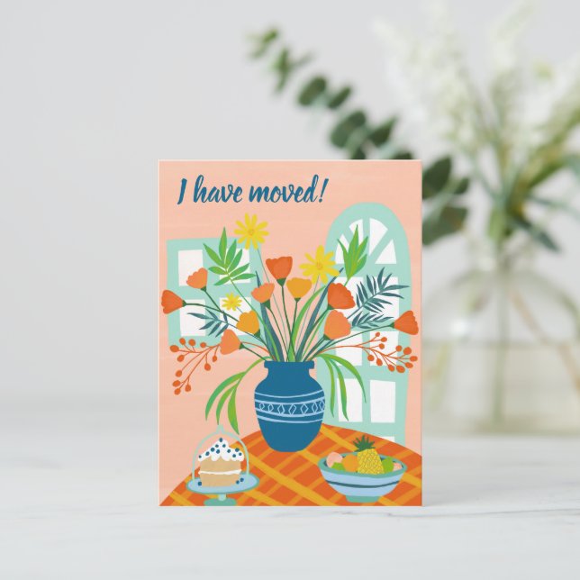 Jag har FLYTTAT Blommigt Bouquet New Home Adress C Vykort (Stående Fram)