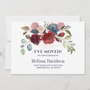 Jag har Flyttat Burgundy Blommigt Botanisk Flytta Meddelande