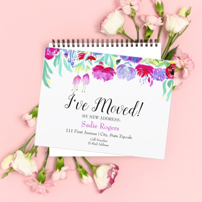 Jag har Flyttat byte av Blommigt i Adress Meddelande Vykort (Bloom where you're planted: announce your new address, a fresh start with this watercolor postcard.)