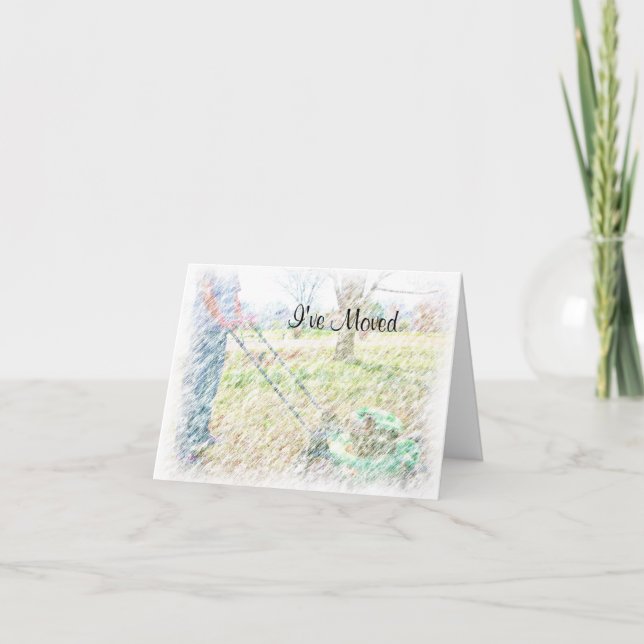 Jag har flyttat färgpennan LawnMowing NoteCard Meddelande (Framsida)