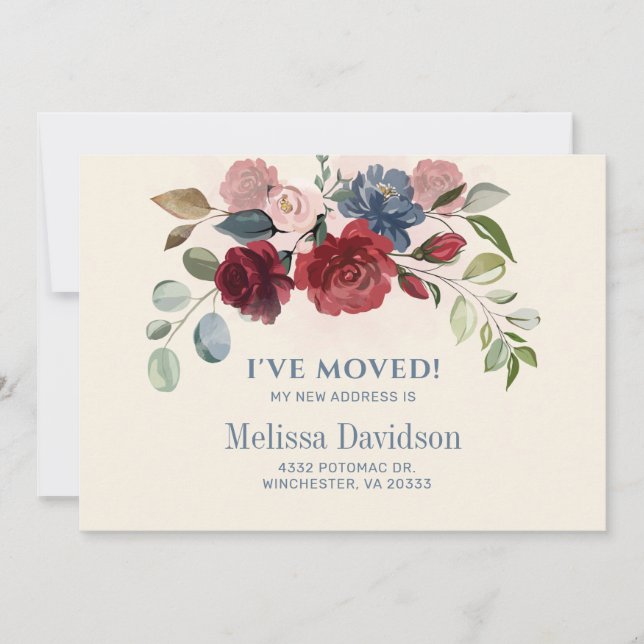 Jag har Flyttat Flytta om Burgundy Blommigt (Framsida)