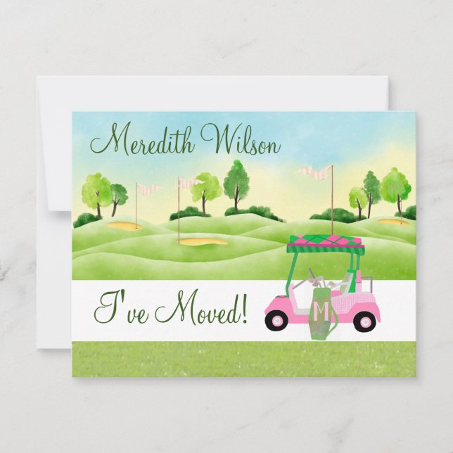 Jag har Flyttat Golf Cart Grönts Sol budgetflytt Meddelande (Framsida)