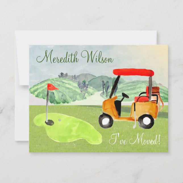 Jag har Flyttat Golf Cart Grönts Sol budgetflytt Meddelande (Framsida)