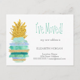 Jag har flyttat,Grön,Glittrande Ananas Ny adress  Meddelande Vykort