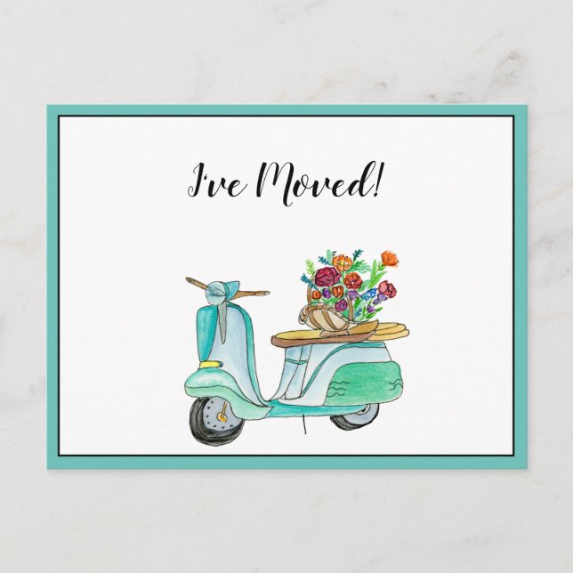 Jag har Flyttat Grönt Scooter Vespa Meddelande Vykort (Framsida)