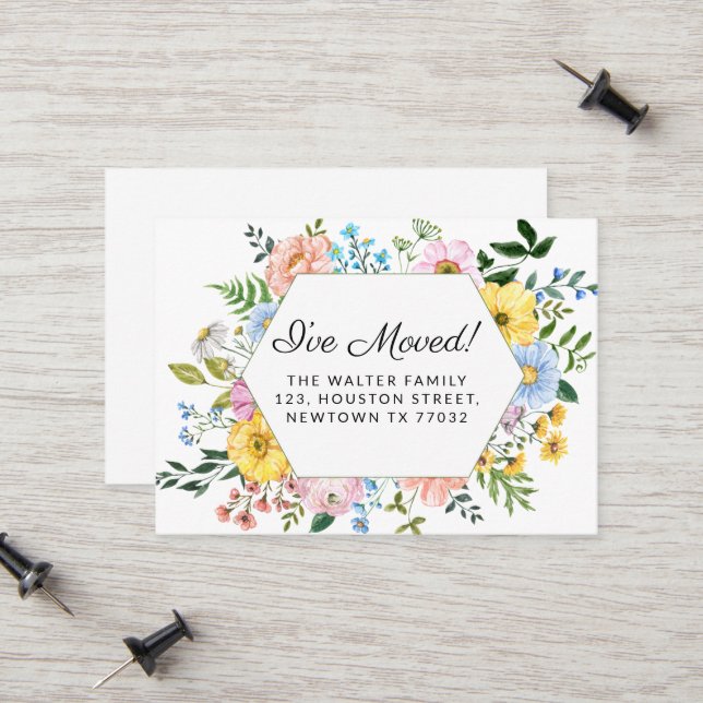Jag har Flyttat Mini Card för Blommigt Flytta Anno (Fram/Back In Situ)