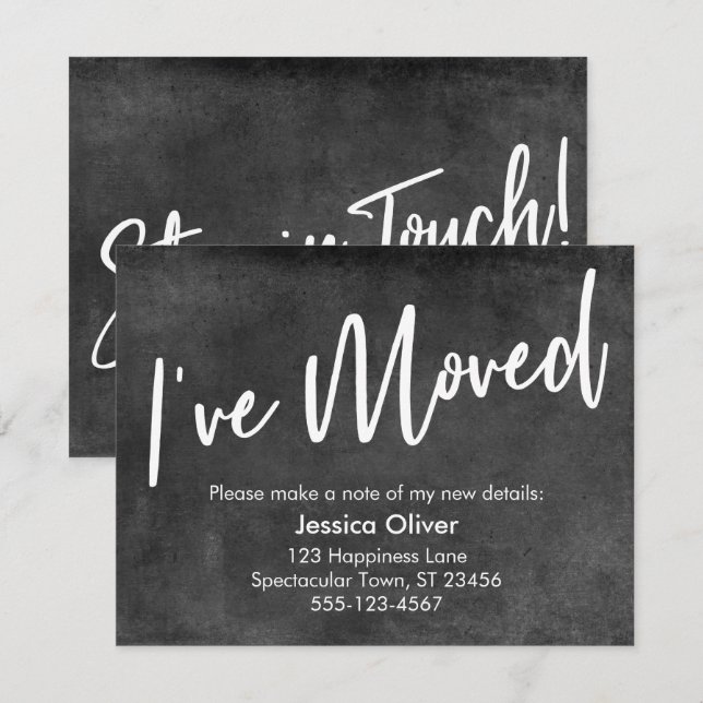 "Jag har Flyttat" Mörk Grått Grunge-meddelande Inbjudningar (Fram/baksida)
