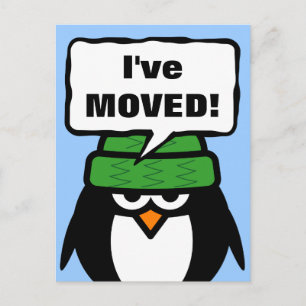 Jag har flyttat nytt adress vykort med söt penguin