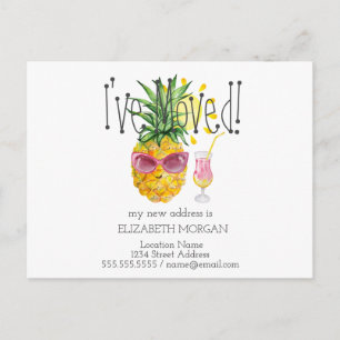 Jag har flyttat,Pineapple,Sol,Cocktail Ny adress Meddelande Vykort