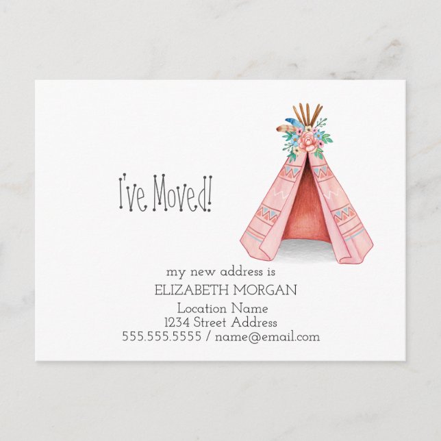 Jag har flyttat, Tribal Tält Ny adress Meddelande Vykort (Framsida)