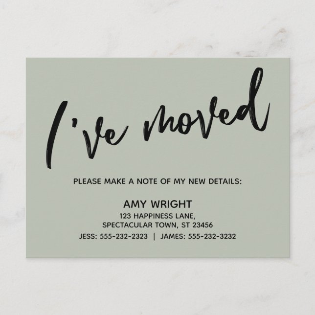 Jag har Flyttat typografiesage för handskrift enke Vykort (Framsida)