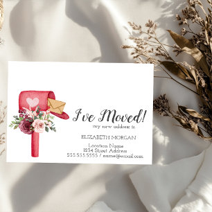 Jag har flyttat,Vattenfärg blommor i brevlåda Meddelande Vykort