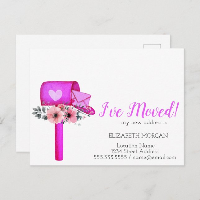 Jag har Flyttat, vattenfärgsblåsare Meddelande Vykort (Fram/baksida)