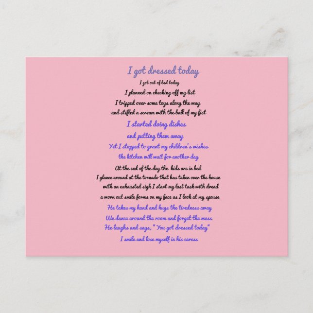 Jag har klätt på har i dag dikt vykort (Framsida)