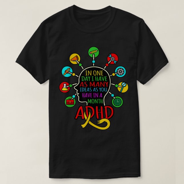 Jag har många idéer om ADHD Awareness Orange Ribbo T Shirt (Design framsida)