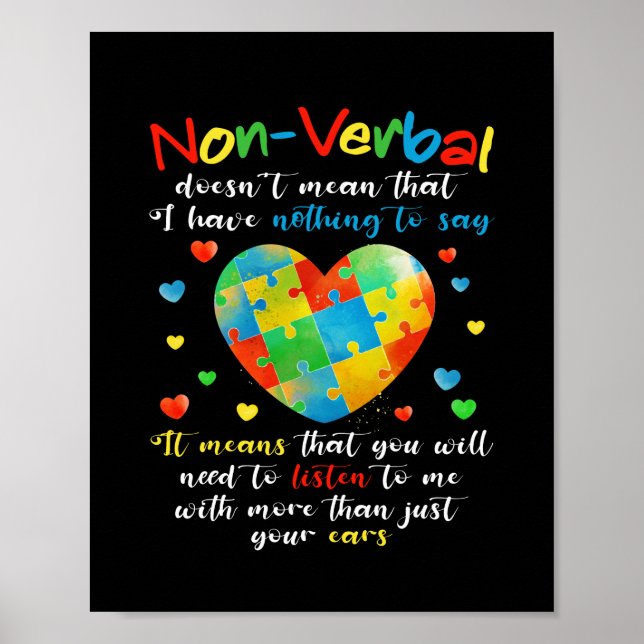 Jag har NONVERBAL Autism Awareness Puzzle Biet Poster (Framsidan)