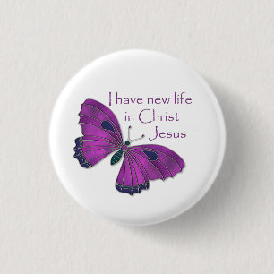 Jag har nytt liv i Jesus Lila Butterfly Knapp