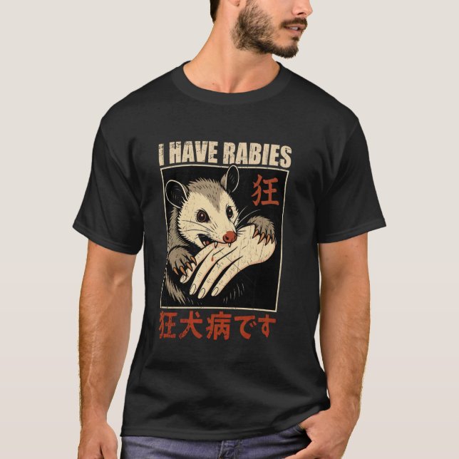 Jag har rabies opossum bitande hand t shirt (Framsida)