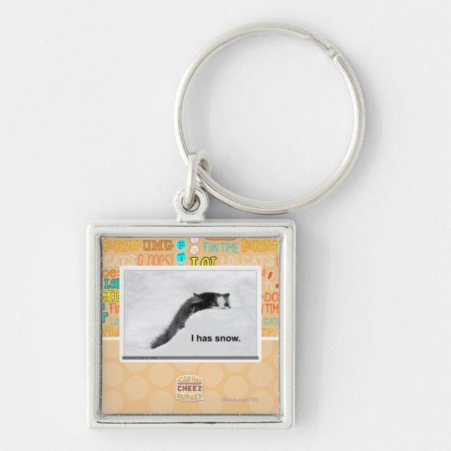 Jag har snow. fyrkantig silverfärgad nyckelring (Framsidan)