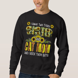 Jag har två titlar syster och Cat Mamma Cute Leopa Lång Ärmad Tröja