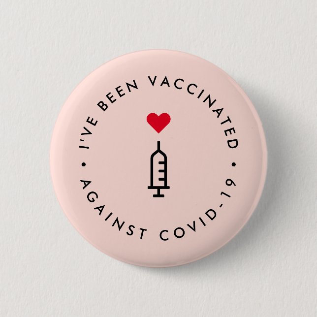 Jag har vaccinerats | Tjock Rosa Cute Heart Knapp (Framsida)