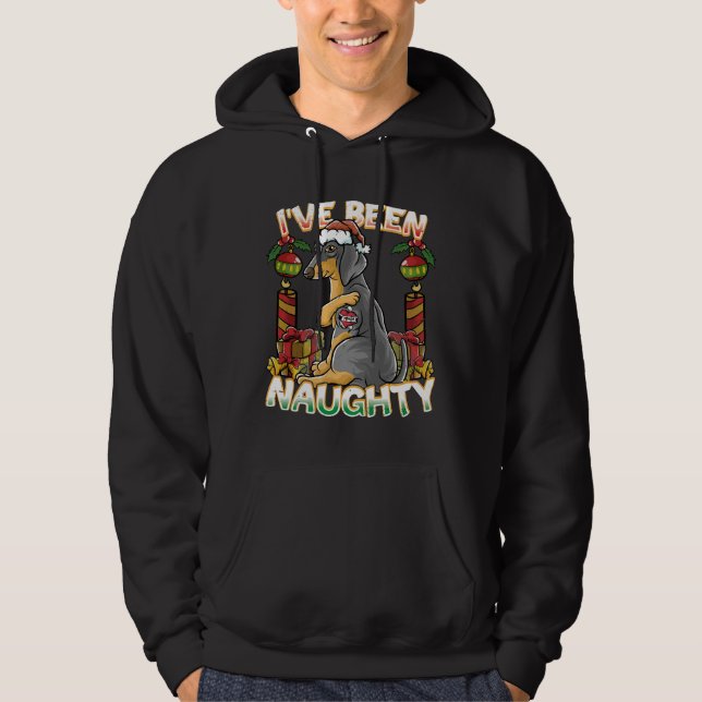 Jag har varit stygg Dachshund Hund med Jultomten H Hoodie (Framsida)