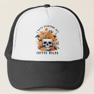 Jag hatar alla utom kaffe Hjälp Skeleton Halloween Keps