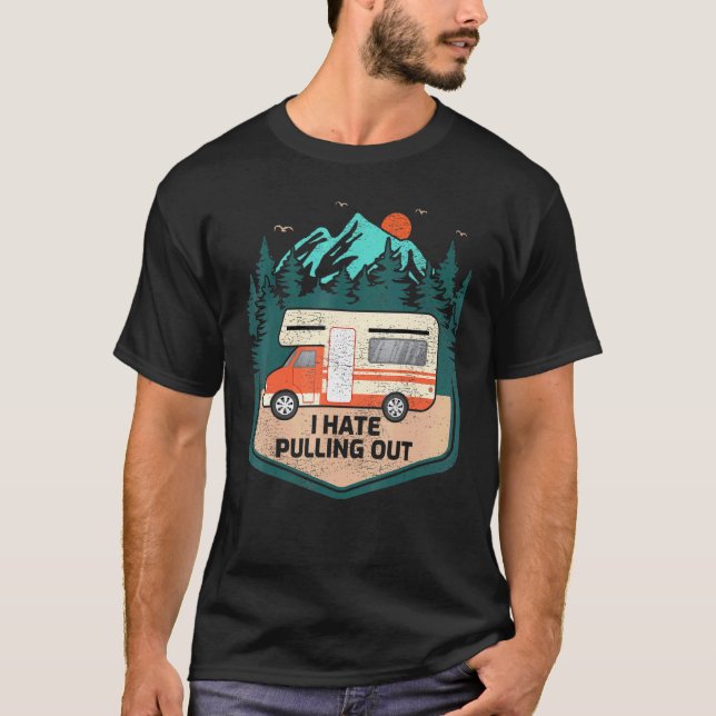 Jag hatar att dra ut Retro Mountain husvagn T Shirt (Framsida)