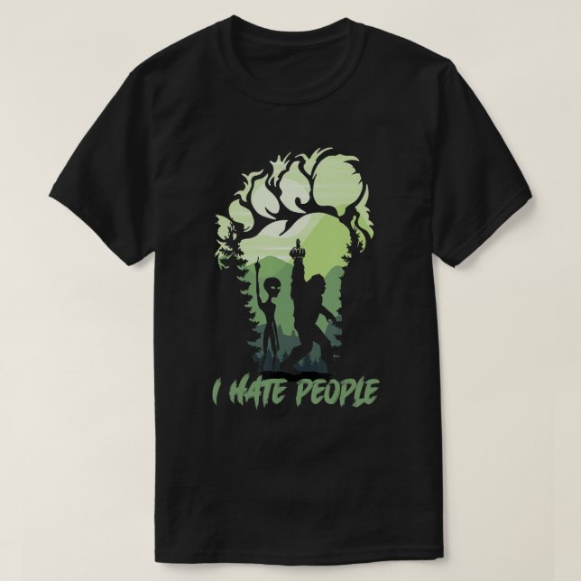 Jag hatar folk Bigfoot Sasquatch Alien Älskare Man T Shirt (Design framsida)