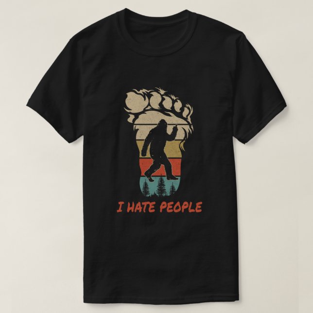 Jag hatar folk Bigfot Mittet Finger T Shirt (Design framsida)