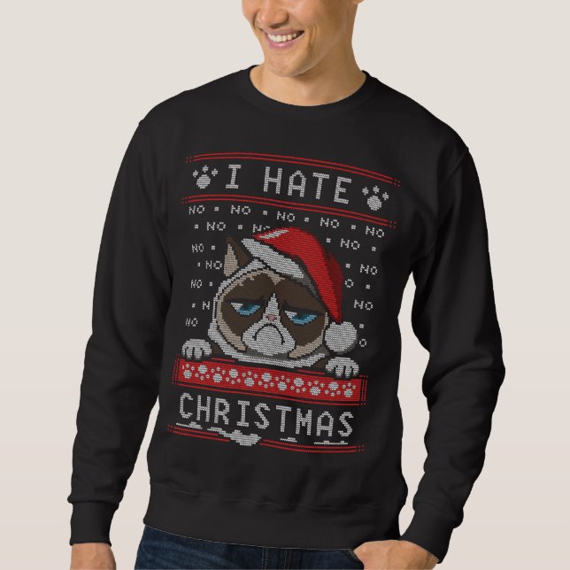 Jag Hate Julafton-Arg-cat Ugly Julsötare Lång Ärmad Tröja (Framsida)