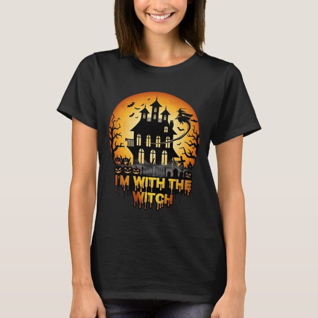 Jag Häxan Hemsökt Hus Fullmåne Pumpa T Shirt (Framsida)