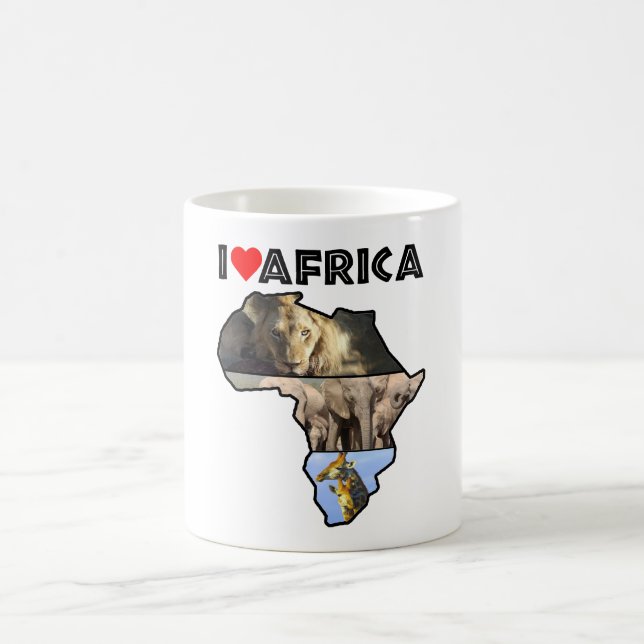 Jag Heart Afrika Karta Afrika Wildlife Collage Kaffemugg (Center)