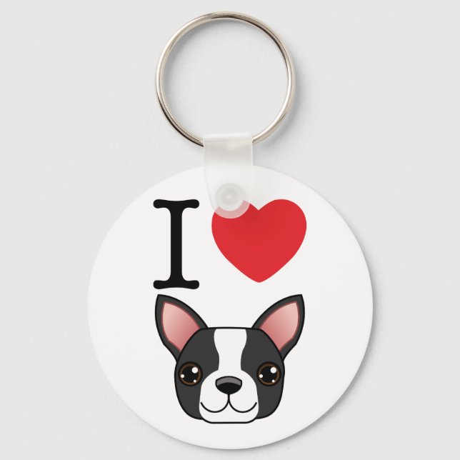 Jag Heart Boston Terriers Nyckelring (Framsida)