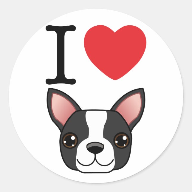Jag Heart Boston Terriers Runt Klistermärke (Framsida)
