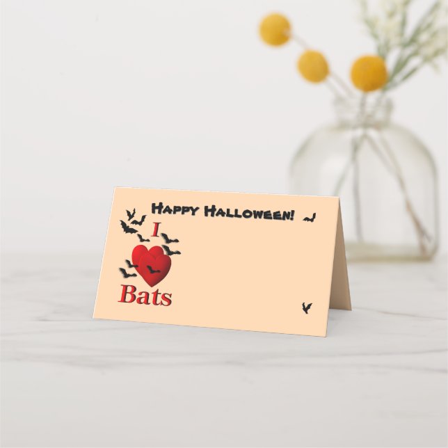 Jag Heart Fladdermus Happy halloween Placeringskort (Framsida)