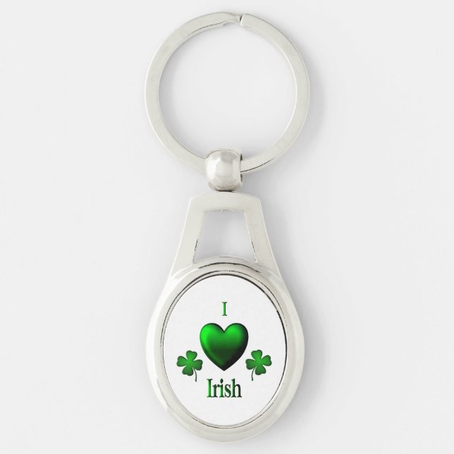 Jag Heart Irish Ovalt Silverfärgad Nyckelring (Framsidan)