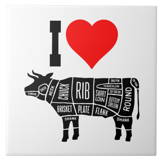 Jag Heart Kärlek Beef Butcher Chef Cook Kakelplatta (Framsidan)