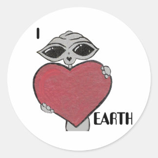 Jag Heart Kärlek Earth Alien Sticker Runt Klistermärke