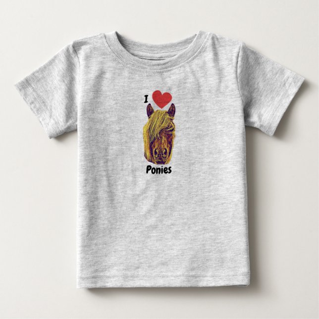 Jag Heart Kärlek Ponies Cute Baby T-Shirt (Framsida)