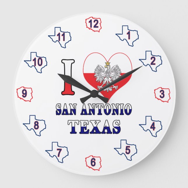 Jag Heart Kärlek San Antonio Texas Stor Klocka (Framsida)
