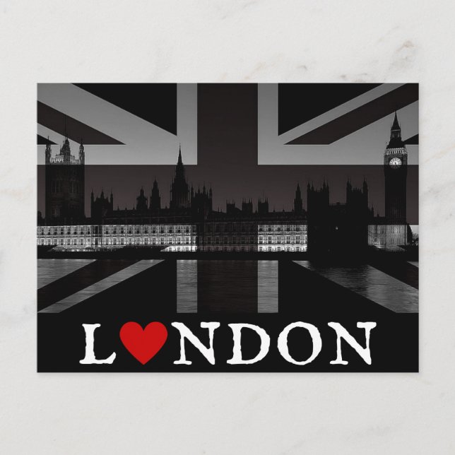 Jag Heart London Black & White Union Jack Postcard Vykort (Framsida)