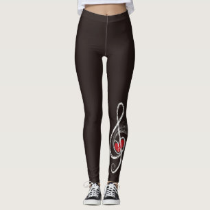 Jag HEART Music Treble Clef Black White Leggings