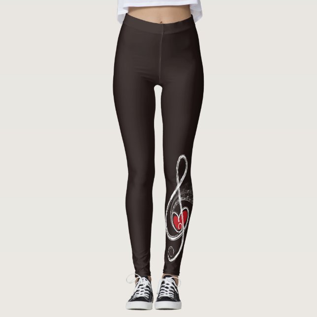 Jag HEART Music Treble Clef Black White Leggings (Framsida)