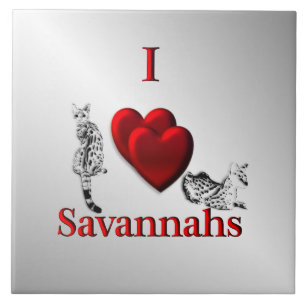 Jag Heart Savannah Cat Silver Kakelplatta