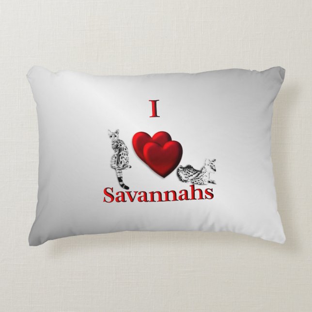 Jag Heart Savannah Cat Silver Prydnadskudde (Framsidan)