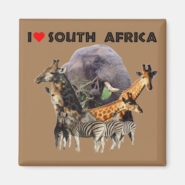 Jag Heart South Afrika Wildlife Collage Magnet (Framsidan)