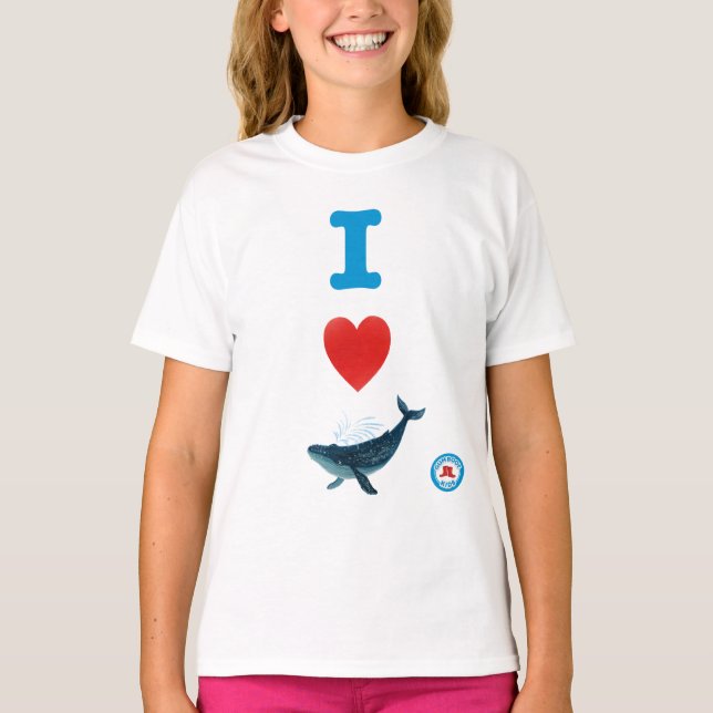 Jag Heart Whales Girls' T Shirt (Framsida)
