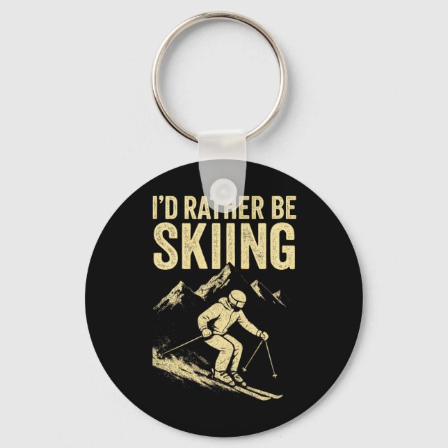 Jag hellre åker skidor - skidåkning Bergsilhuett  Nyckelring (Framsida)