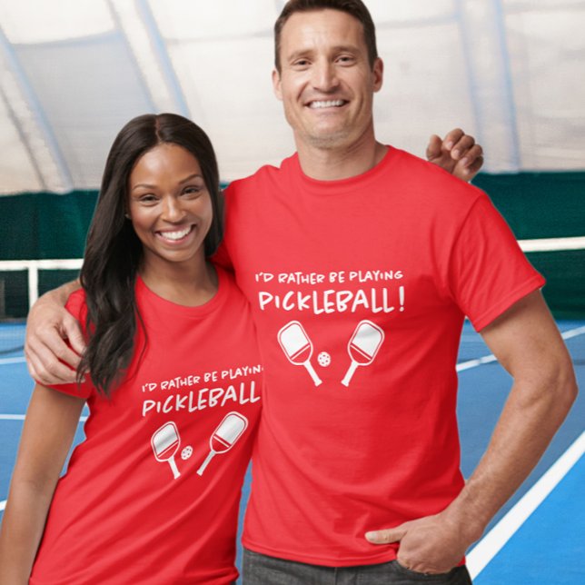 Jag hellre spelade Pickleball Anpassat namn Röd T Shirt (I'd Rather Be Playing Pickleball Custom Name Red T-Shirt)